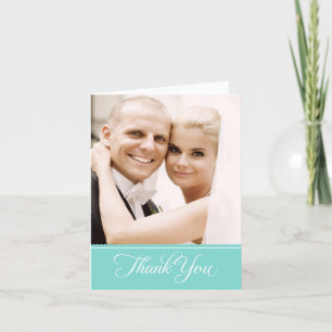 Elegant Aqua Blue Scalloped Wedding Photo Thank You Card