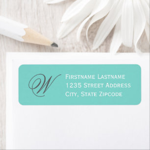 Elegant Aqua Blue Script Monogram Return Address Return Address Label