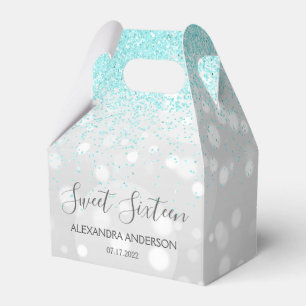 Elegant Aqua Blue Silver Glitter Sweet Sixteen Favour Box