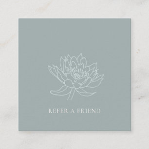 ELEGANT AQUA BLUE TEAL LOTUS FLORAL REFER A FRIEND SQUARE BUSINESS CARD