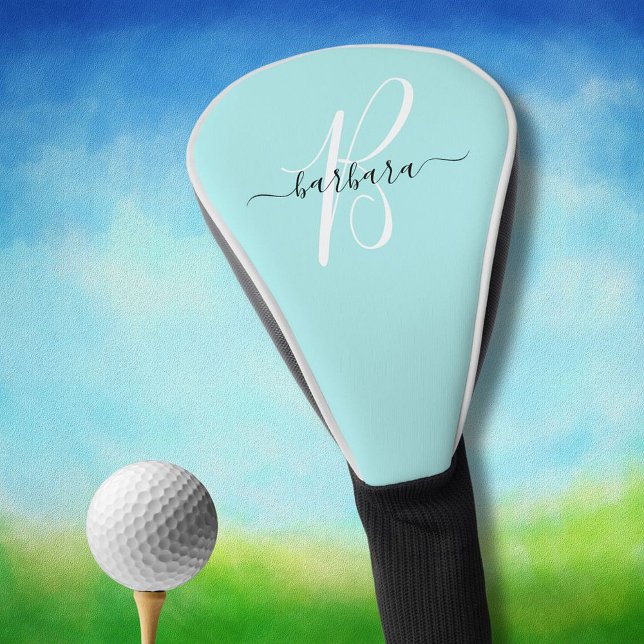 Elegant Aqua Blue Teal Monogram Initial Name *  Golf Head Cover (Creator Uploaded)