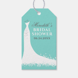 Elegant Aqua Blue Wedding Gown Bridal Shower Gift Tags