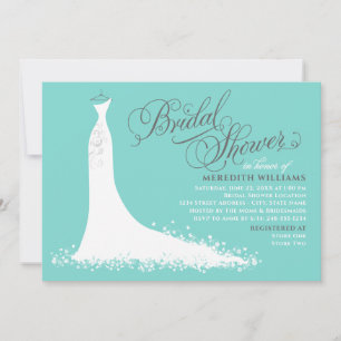Elegant Aqua Blue Wedding Gown Bridal Shower Invitation