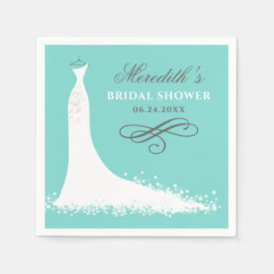 Elegant Aqua Blue Wedding Gown Bridal Shower Napkin