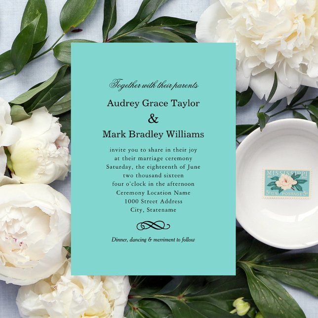 Elegant Aqua Blue Wedding Invitation (Creator Uploaded)