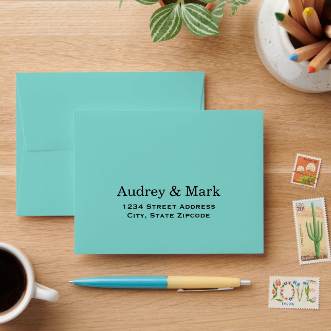 Elegant Aqua Blue Wedding Response Envelopes (Desk)