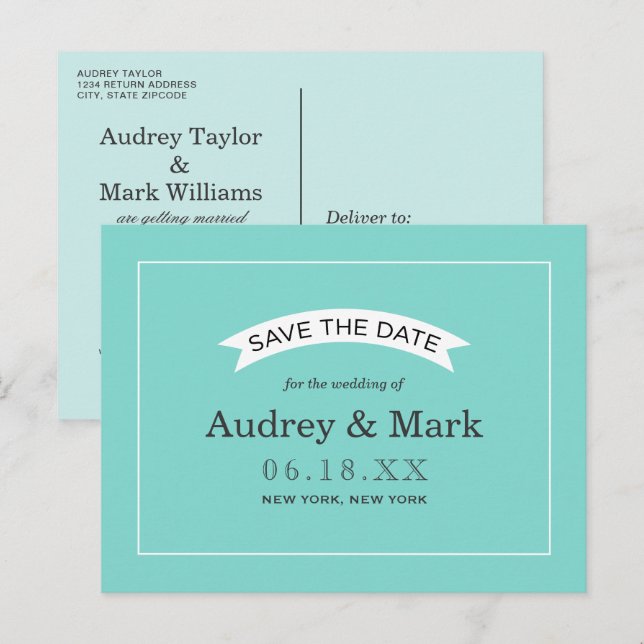 Elegant Aqua Blue Wedding Save the Date Announcement Postcard (Front/Back)