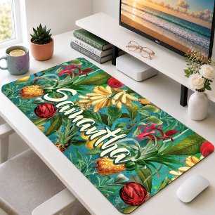 Elegant Aqua Botanical Tropical Fruit Pattern Desk Mat