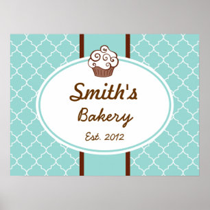 Elegant Aqua Cupcake Business Sign Art  Print