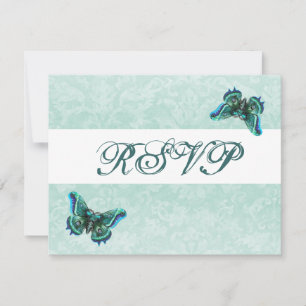 Elegant Aqua Damask Butterflies RSVP Wedding