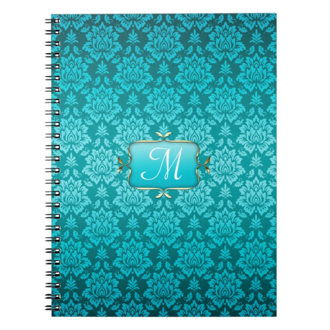 Elegant Aqua Damask Notebook (Front)