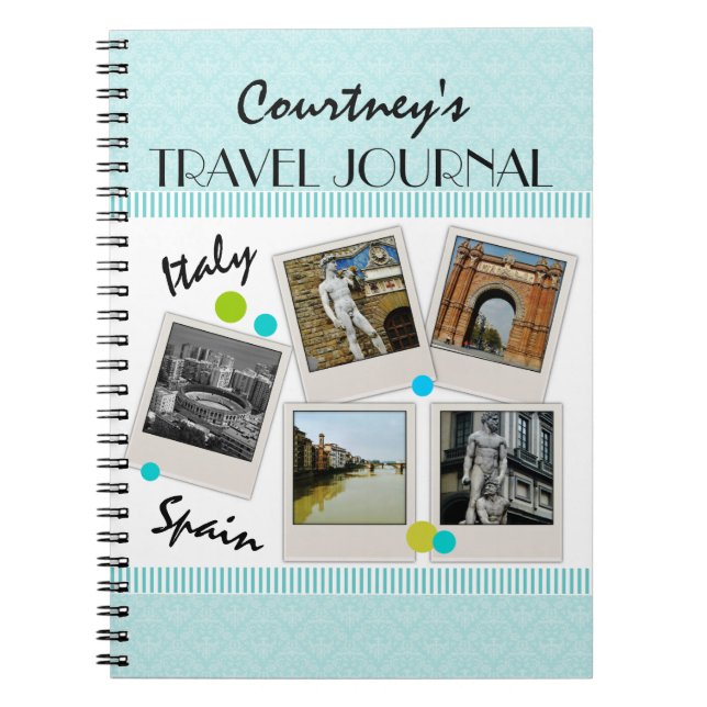 Elegant Aqua Damask Travel Journal and Photos (Front)