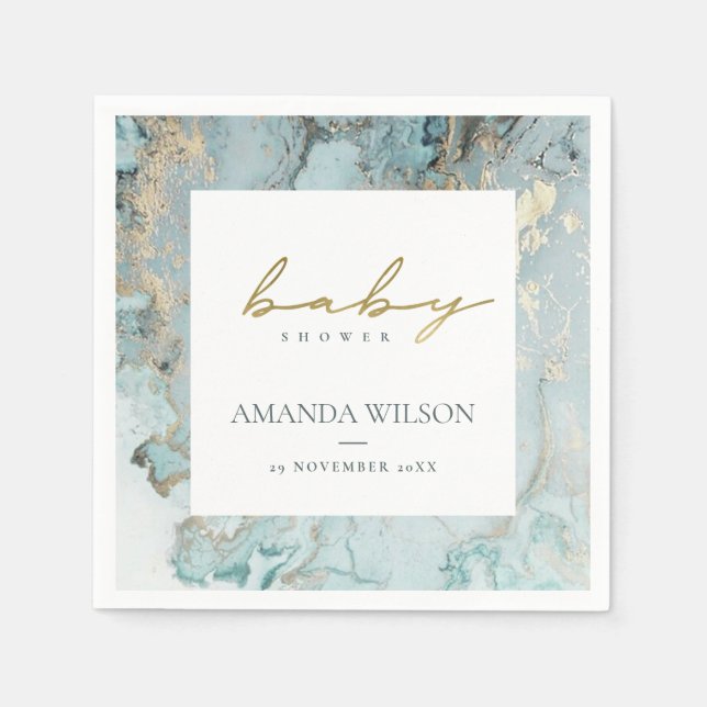 ELEGANT AQUA DUSKY BLUE GOLD AGATE BABY SHOWER  NAPKIN (Front)