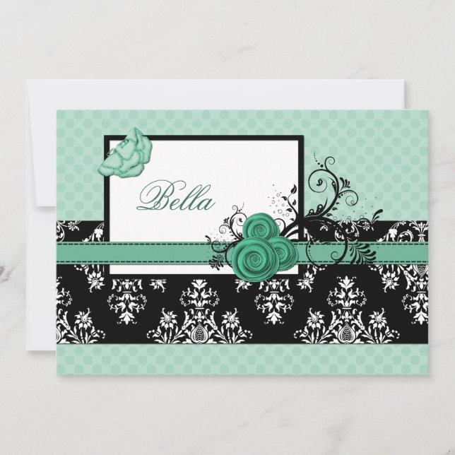 elegant aqua floral  Business Thank You Cards (Front)