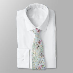 Elegant Aqua Floral Wedding Necktie