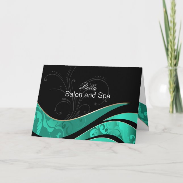 elegant aqua flourish Business Thank You Cards (Front)