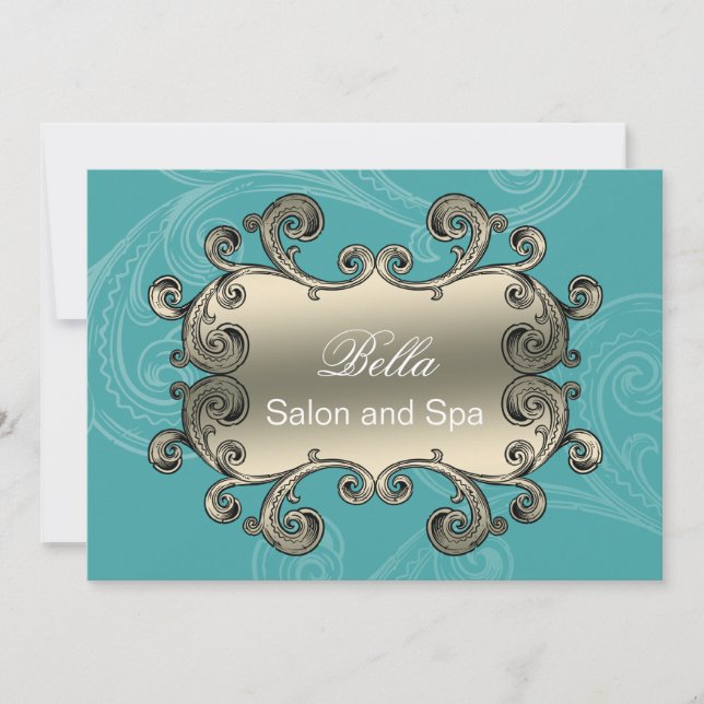 elegant aqua flourish Business Thank You Cards (Front)