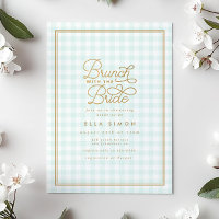 Elegant Aqua Gingham Gold Bridal Shower Brunch