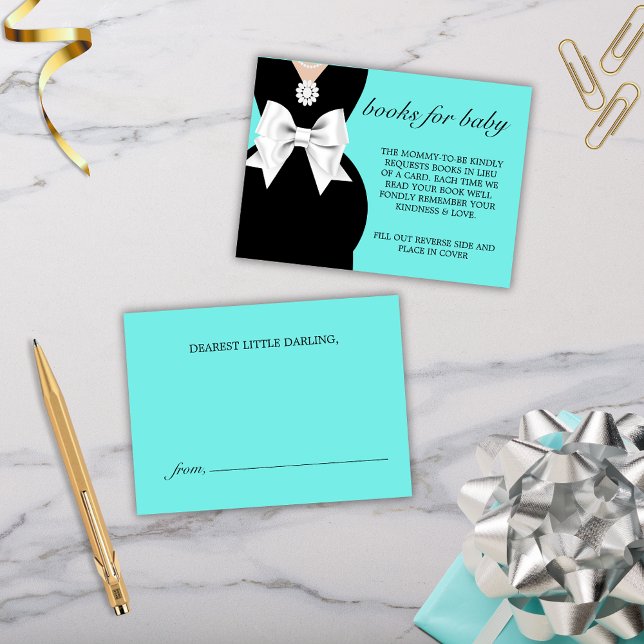 Elegant Aqua Glam Tiffany Books for Baby Shower Enclosure Card (Elegant Tiffany Theme Books for Baby Card Enclosures for Fancy Baby Shower Invitations)