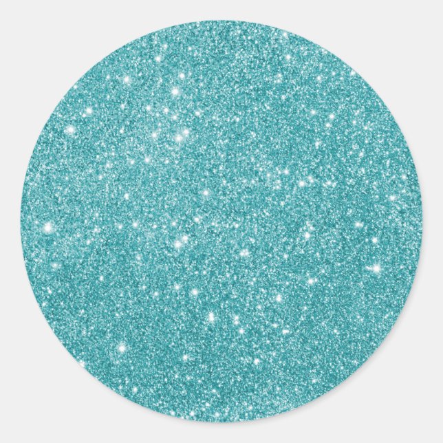 Elegant Aqua Glitter Classic Round Sticker (Front)