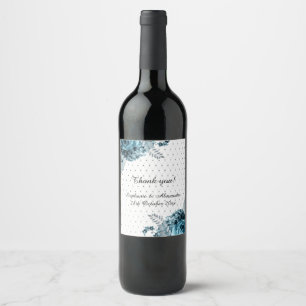 ELEGANT AQUA GREEN FLORAL NETTING WINE LABEL