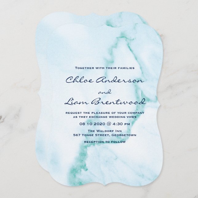 Elegant Aqua Marble Wedding Invitation (Front/Back)