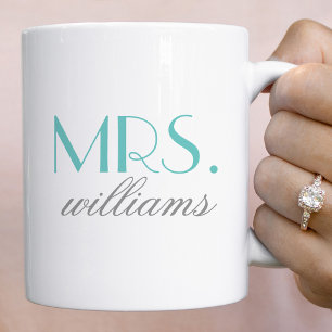 Elegant Aqua Mrs Wedding Monogram Coffee Mug