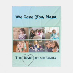 Elegant Aqua Nana 6-photo Heart Collage Fleece Blanket