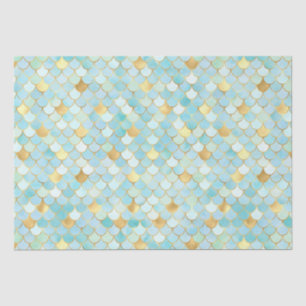 Elegant Aqua Ombre Foil & Gold Mermaid Scales Tissue Paper