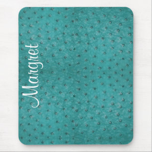 Elegant Aqua Ostrich Leather Look Mouse Pad