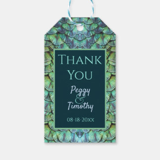 Elegant Aqua Peacock Feathers Wedding Favour Gift  Tags
