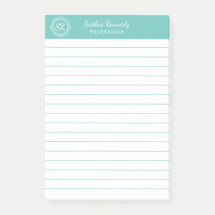 Elegant Aqua Professional Monogram Business Post-it Notes