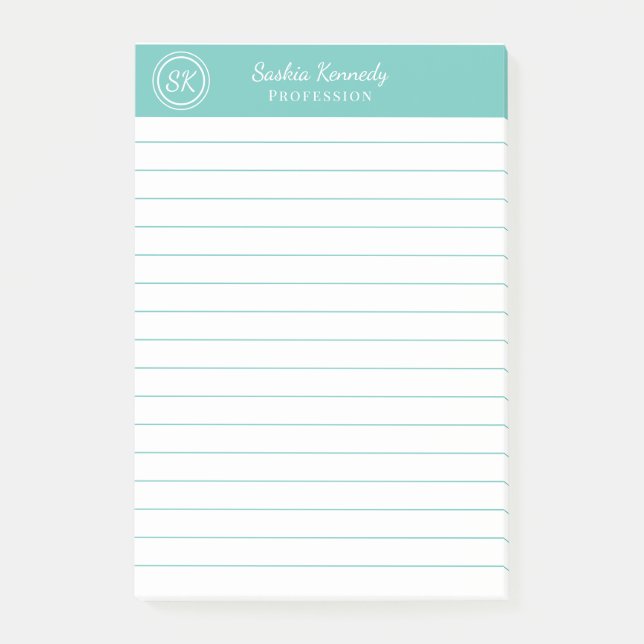 Elegant Aqua Professional Monogram Business Post-it Notes (Front)