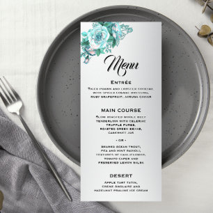 Elegant Aqua Roses on Silver Wedding Menu
