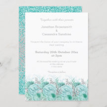 ELEGANT AQUA SILVER GLITTER FLORAL WEDDING