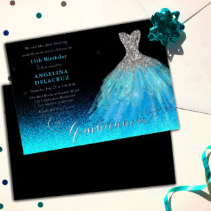 Elegant Aqua Spanish Gown Quinceañera - Silver