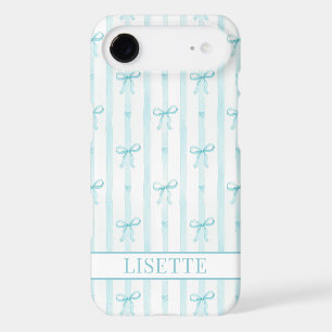 Elegant Aqua Striped Coquette Bows Monogrammed
