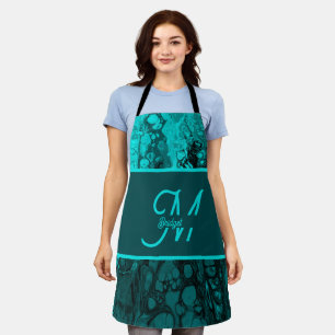 Elegant Aqua Teal bold Script Monogram Apron