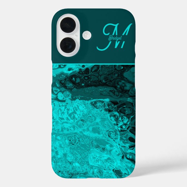 Elegant Aqua Teal bold Script Monogram Case-Mate iPhone Case (Back)