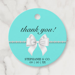 Elegant Aqua Teal White Bow Tiffany Thank You Favour Tags