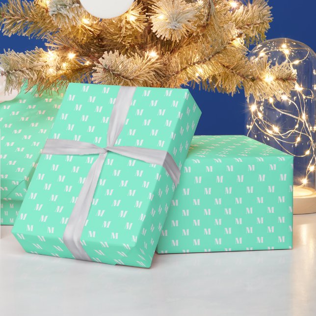 Elegant aqua white pattern modern gift wrapping paper (Holidays)