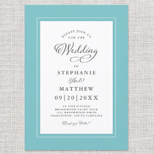 Elegant Aqua & White Wedding Modern Calligraphy Invitation
