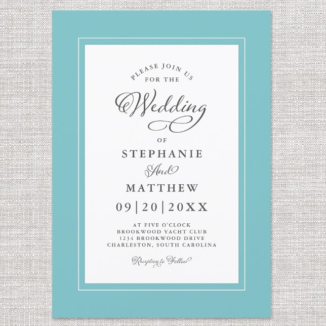 Elegant Aqua & White Wedding Modern Calligraphy Invitation (Creator Uploaded)