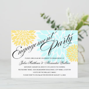 Elegant Aqua Yellow Floral Burst Engagement Party Invitation