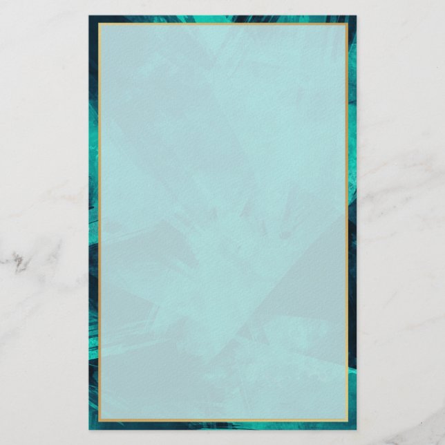 Elegant Aquamarine and Gold Stationery (Front)