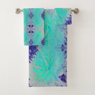 Elegant Aquamarine Green and Blue Dahlia Flower Bath Towel Set