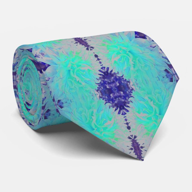 Elegant Aquamarine Green and Blue Dahlia Flower Tie (Rolled)