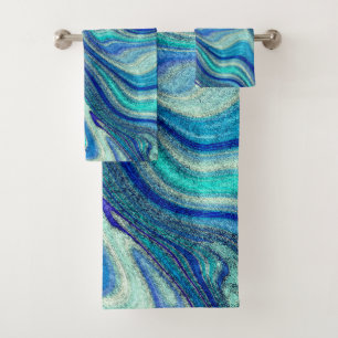 Elegant Aquamarine Paua Rainbow Shell Inspired Bath Towel Set