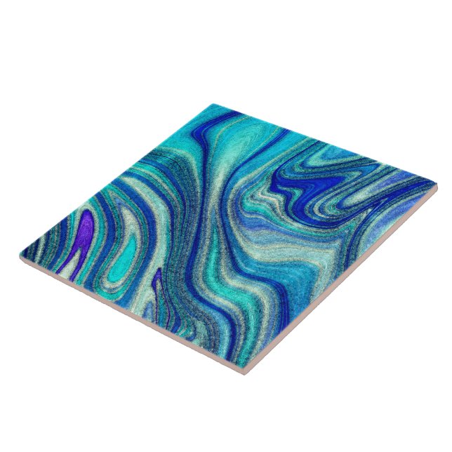 Elegant Aquamarine Paua Rainbow Shell Inspired Ceramic Tile (Side)