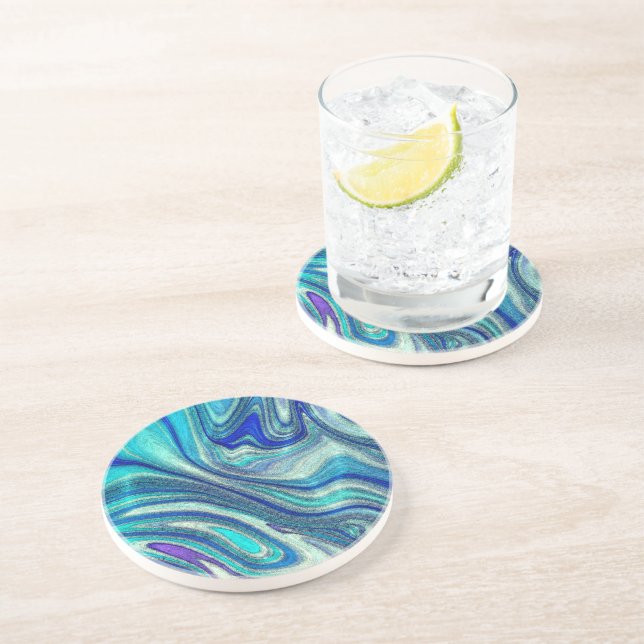 Elegant Aquamarine Paua Rainbow Shell Inspired Coaster (Side)